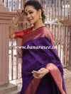 Banarasee Handwoven Semi-Katan Zari Paithani Border Saree-Violet