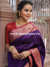 Banarasee Handwoven Semi-Katan Zari Paithani Border Saree-Violet