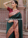 Banarasee Handwoven Semi-Katan Zari Paithani Border Saree-Green