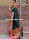 Banarasee Handwoven Semi-Katan Zari Paithani Border Saree-Green