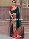 Banarasee Handwoven Semi-Katan Zari Paithani Border Saree-Green