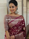 Banarasee Handwoven Semi-Chiffon Saree With Zari Jaal Work-Wine