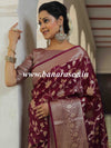 Banarasee Handwoven Semi-Chiffon Saree With Zari Jaal Work-Wine