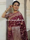 Banarasee Handwoven Semi-Chiffon Saree With Zari Jaal Work-Wine