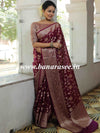 Banarasee Handwoven Semi-Chiffon Saree With Zari Jaal Work-Wine