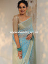 Banarasee Organza Mix Saree With Zari Buti & Floral Border-Blue