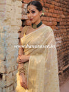 Banarasee Organza Mix Saree With Zari Buti & Floral Border-Beige