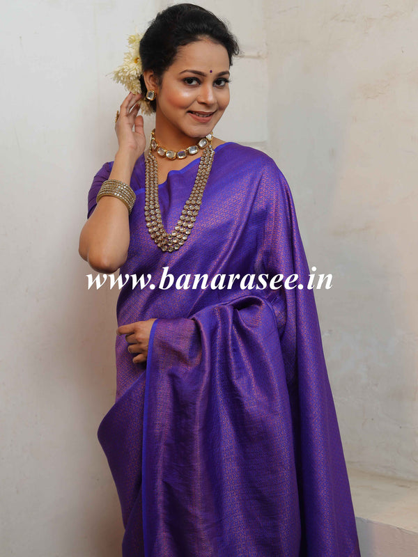 Banarasee Kubera Pattu Soft Silk Saree With Copper Zari Work-Violet