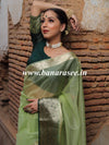 Banarasee Organza Mix Saree With Contrast Zari Border Design-Green