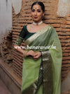 Banarasee Organza Mix Saree With Contrast Zari Border Design-Green
