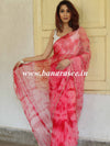 Banarasee Organza Silk Shibori Dyed Hand-work Saree & Contrast Blouse-Pink