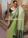 Banarasee Organza Mix Saree With Contrast Zari Border Design-Green