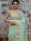 Banarasee Organza Mix Saree With Zari Buti & Floral Border-Sea Green