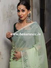 Banarasee Mix Organza Hand-Embroidered Saree-Green