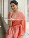 Banarasee Kubera Pattu Soft Silk Saree With Silver Zari Work-Peach
