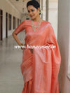 Banarasee Kubera Pattu Soft Silk Saree With Silver Zari Work-Peach