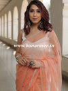 Banarasee Tissue Organza Saree With Handwork & Contrast Blouse-Peach