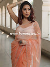 Banarasee Tissue Organza Saree With Handwork & Contrast Blouse-Peach