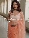 Banarasee Tissue Organza Saree With Handwork & Contrast Blouse-Peach