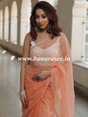 Banarasee Tissue Organza Saree With Handwork & Contrast Blouse-Peach