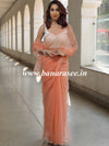 Banarasee Tissue Organza Saree With Handwork & Contrast Blouse-Peach