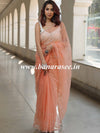 Banarasee Tissue Organza Saree With Handwork & Contrast Blouse-Peach