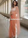 Banarasee Tissue Organza Saree With Handwork & Contrast Blouse-Peach