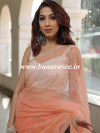 Banarasee Tissue Organza Saree With Handwork & Contrast Blouse-Peach