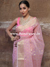 Banarasee Organza Mix Saree With Zari Buti & Floral Border-Pink