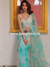 Banarasee Organza Silk Shibori Dyed Hand-work Scallop Border Saree & Contrast Blouse-Sea Green