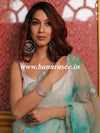Banarasee Organza Silk Shibori Dyed Hand-work Scallop Border Saree & Contrast Blouse-Sea Green