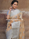 Banarasee Handwoven Broad Border Silver Zari Buta Design Tissue Saree-Yellow
