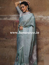 Banarasee Handwoven Broad Border Silver Zari Buta Design Tissue Saree-Green