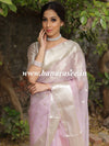 Banarasee Organza Mix Saree With Silver Zari Buta & Border-Lilac