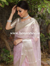 Banarasee Organza Mix Saree With Silver Zari Buta & Border-Lilac