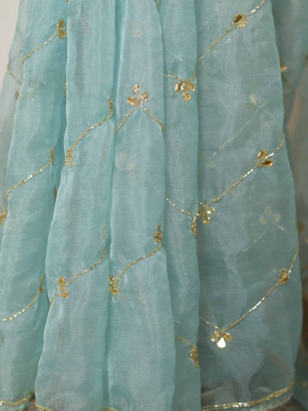 Banarasee Organza Silk Hand-work Saree-Light Blue