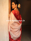 Banarasee Kubera Pattu Soft Silk Saree With Copper Zari Work-White & Maroon