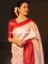 Banarasee Kubera Pattu Soft Silk Saree With Copper Zari Work-White & Maroon