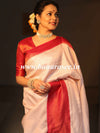 Banarasee Kubera Pattu Soft Silk Saree With Copper Zari Work-White & Maroon
