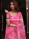Banarasee Organza Silk Shibori Dyed Hand-work Scallop Border Saree & Contrast Blouse-Pink