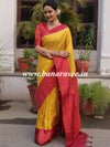 Banarasee Kubera Pattu Soft Silk Saree With Copper Zari Work-Yellow & Maroon