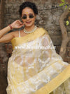 Banarasee Handwoven Organza Silk With Embroidered Saree-White & Yellow
