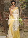 Banarasee Handwoven Organza Silk With Embroidered Saree-White & Yellow