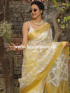 Banarasee Handwoven Organza Silk With Embroidered Saree-White & Yellow