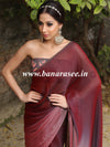 Banarasee Velvet Chiffon Sari With Swarovski Border & Contrast Sequins Work Blouse-Wine