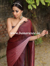 Banarasee Velvet Chiffon Sari With Swarovski Border & Contrast Sequins Work Blouse-Wine