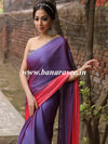 Banarasee Velvet Chiffon Sari With Swarovski Border & Contrast Sequins Work Blouse-Violet & Peach
