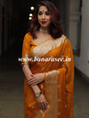 Banarasee Handwoven Semi-Chiffon Saree With Silver Zari Work-Mustard Yellow