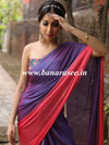 Banarasee Velvet Chiffon Sari With Swarovski Border & Contrast Sequins Work Blouse-Violet & Peach