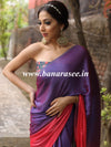 Banarasee Velvet Chiffon Sari With Swarovski Border & Contrast Sequins Work Blouse-Violet & Peach